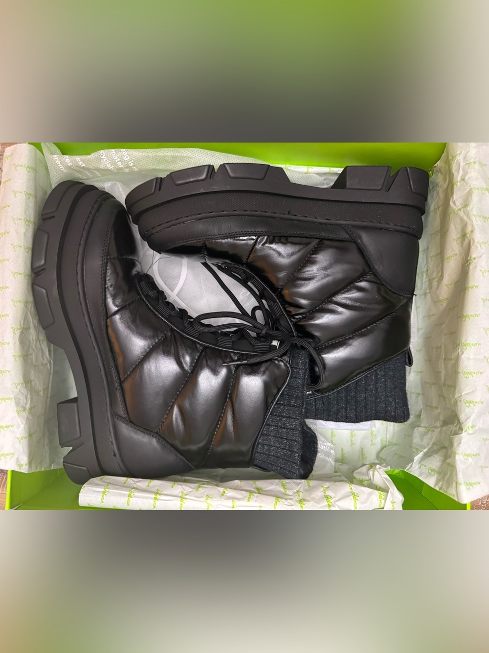 Sam Edelman Tabitha Black Quilted Lace-Up Winter Boots -6.5 - NWT